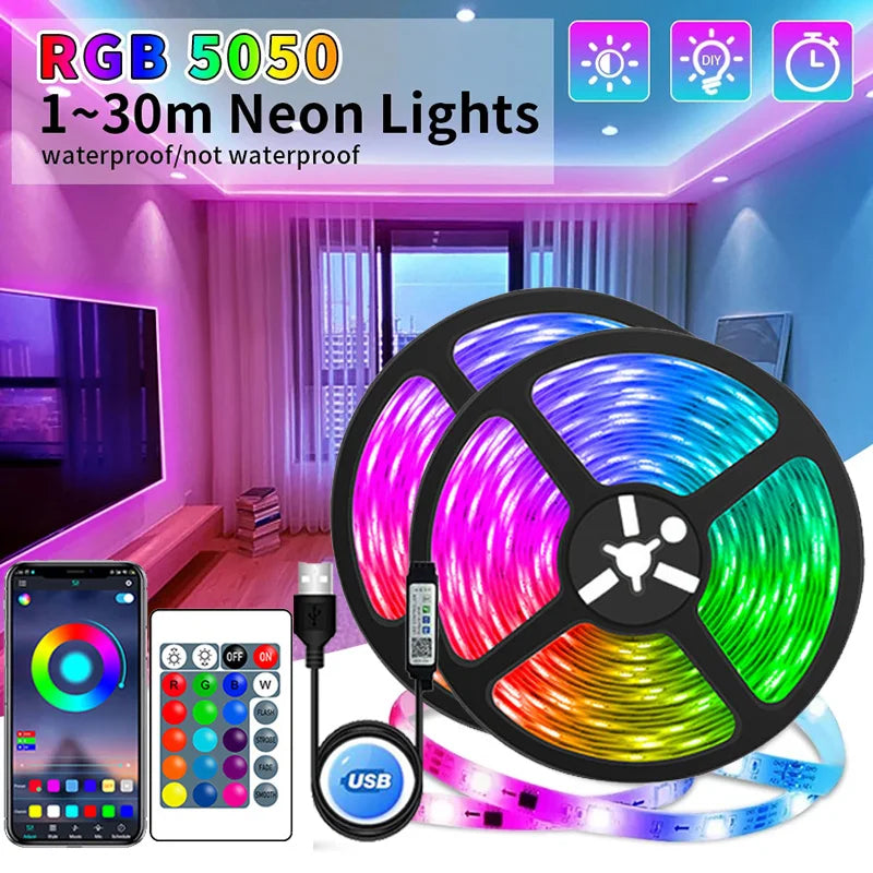 USB LED Strip Lights - Flexible 5050 RGB Color-Changing Tape for Room Decoration and TV Backlighting