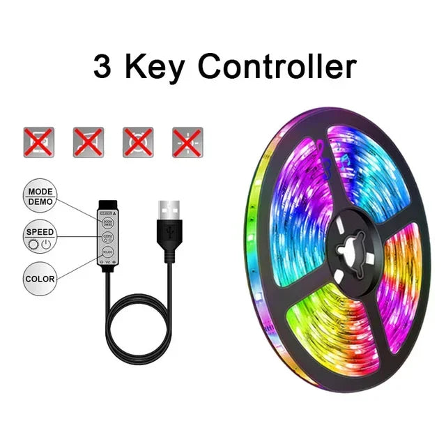 USB LED Strip Lights - Flexible 5050 RGB Color-Changing Tape for Room Decoration and TV Backlighting